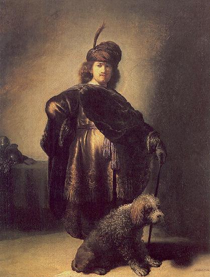 Rembrandt Peale Self portrait in oriental attire with poodle oil painting image